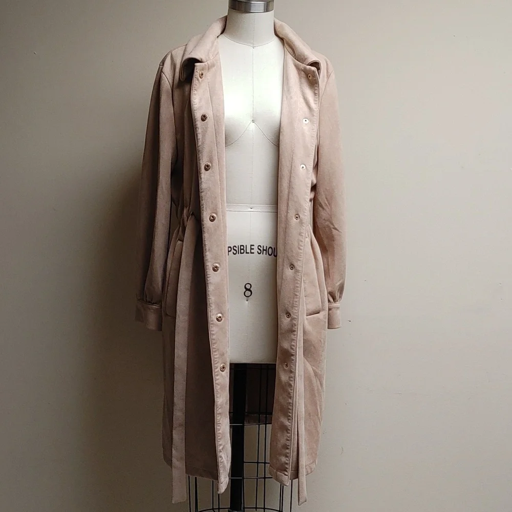 Alice Blue Faux Suede Beige Coat size Large - Picture 6 of 9